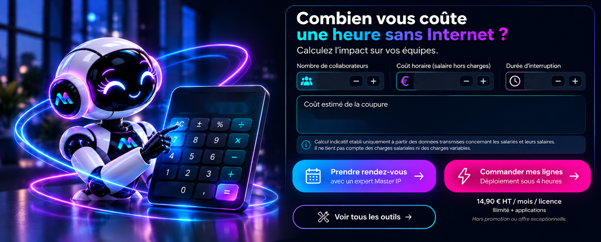 Lyzia, robot Master IP, et calculateur du coÃ»t d'une coupure Internet